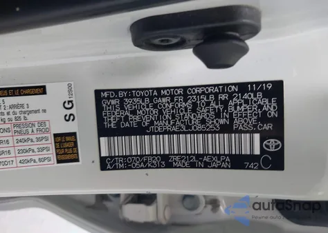 2020 Toyota Corolla Le z USA, uszkodzony, nr VIN JTDEPRAE3LJ085253